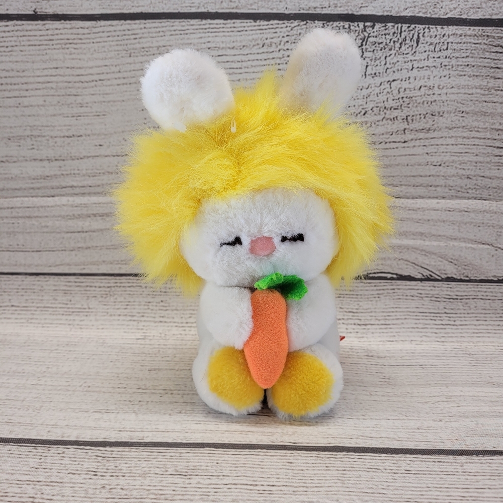 Dakin Frou Frou Plush Animal 8" White Bunny Yellow Hair Carrot 1984
